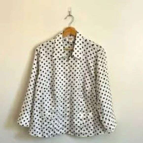 TALBOTS TOP WHITE AND BLACK POLKADOT 3/4 SLEEVE 12W - Picture 2 of 4